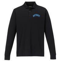 Detroit Michigan Retro Performance Long Sleeve Polo