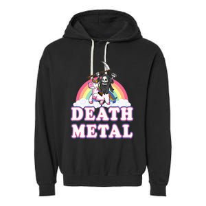 Death Metal Rock Music Rainbow Grim Reaper Riding Unicorn Garment-Dyed Fleece Hoodie