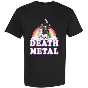 Death Metal Rock Music Rainbow Grim Reaper Riding Unicorn Garment-Dyed Heavyweight T-Shirt