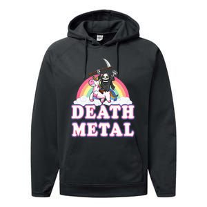 Death Metal Rock Music Rainbow Grim Reaper Riding Unicorn Performance Fleece Hoodie