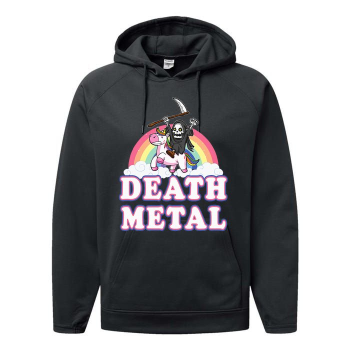 Death Metal Rock Music Rainbow Grim Reaper Riding Unicorn Performance Fleece Hoodie