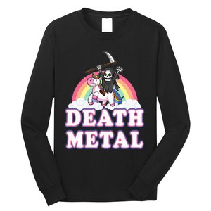 Death Metal Rock Music Rainbow Grim Reaper Riding Unicorn Long Sleeve Shirt