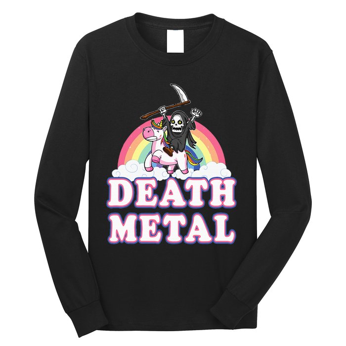 Death Metal Rock Music Rainbow Grim Reaper Riding Unicorn Long Sleeve Shirt