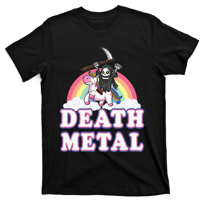 Death Metal Rock Music Rainbow Grim Reaper Riding Unicorn T-Shirt