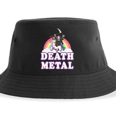 Death Metal Rock Music Rainbow Grim Reaper Riding Unicorn Sustainable Bucket Hat