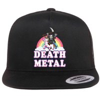 Death Metal Rock Music Rainbow Grim Reaper Riding Unicorn Flat Bill Trucker Hat