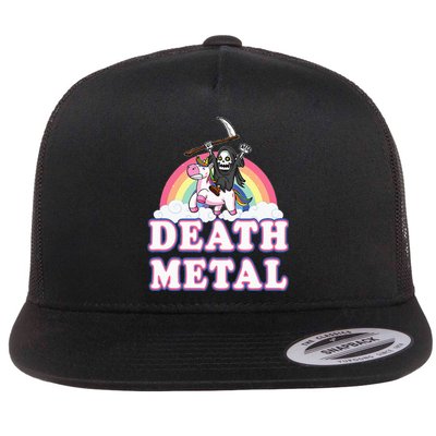 Death Metal Rock Music Rainbow Grim Reaper Riding Unicorn Flat Bill Trucker Hat