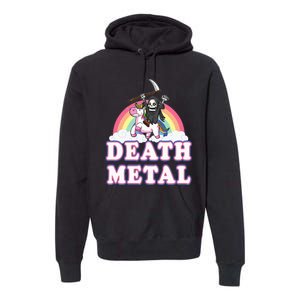 Death Metal Rock Music Rainbow Grim Reaper Riding Unicorn Premium Hoodie