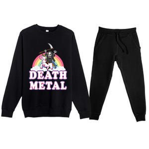 Death Metal Rock Music Rainbow Grim Reaper Riding Unicorn Premium Crewneck Sweatsuit Set