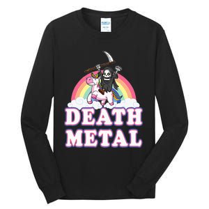 Death Metal Rock Music Rainbow Grim Reaper Riding Unicorn Tall Long Sleeve T-Shirt