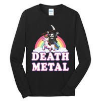 Death Metal Rock Music Rainbow Grim Reaper Riding Unicorn Tall Long Sleeve T-Shirt