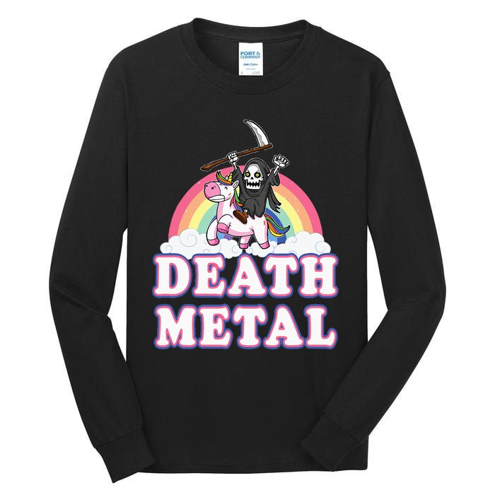 Death Metal Rock Music Rainbow Grim Reaper Riding Unicorn Tall Long Sleeve T-Shirt