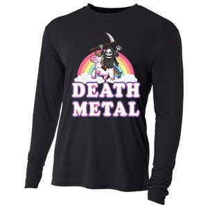 Death Metal Rock Music Rainbow Grim Reaper Riding Unicorn Cooling Performance Long Sleeve Crew