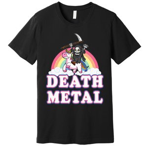 Death Metal Rock Music Rainbow Grim Reaper Riding Unicorn Premium T-Shirt