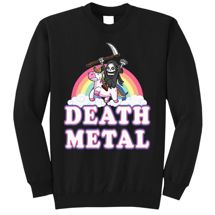 Death Metal Rock Music Rainbow Grim Reaper Riding Unicorn Tall Sweatshirt