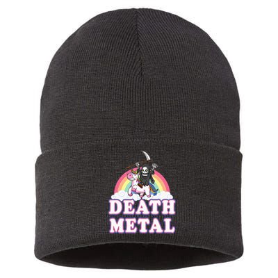 Death Metal Rock Music Rainbow Grim Reaper Riding Unicorn Sustainable Knit Beanie