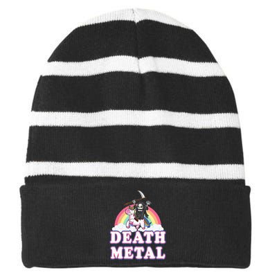 Death Metal Rock Music Rainbow Grim Reaper Riding Unicorn Striped Beanie with Solid Band