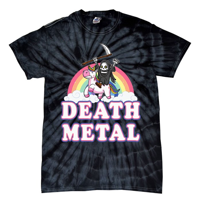 Death Metal Rock Music Rainbow Grim Reaper Riding Unicorn Tie-Dye T-Shirt