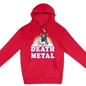 Death Metal Rock Music Rainbow Grim Reaper Riding Unicorn Premium Pullover Hoodie