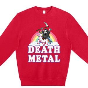 Death Metal Rock Music Rainbow Grim Reaper Riding Unicorn Premium Crewneck Sweatshirt