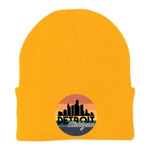 Detroit Michigan Retro Skyline Knit Cap Winter Beanie