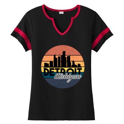 Detroit Michigan Retro Skyline Ladies Halftime Notch Neck Tee