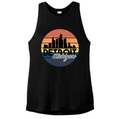 Detroit Michigan Retro Skyline Ladies PosiCharge Tri-Blend Wicking Tank