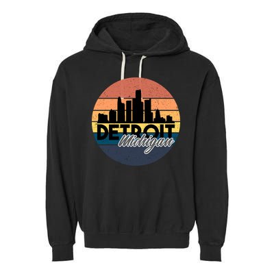 Detroit Michigan Retro Skyline Garment-Dyed Fleece Hoodie