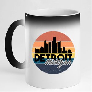 Detroit Michigan Retro Skyline 11oz Black Color Changing Mug