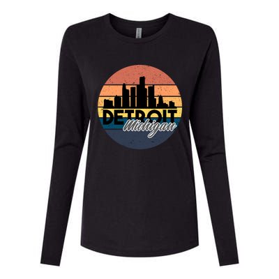 Detroit Michigan Retro Skyline Womens Cotton Relaxed Long Sleeve T-Shirt