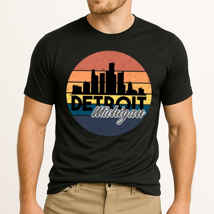 Detroit Michigan Retro Skyline Performance Shirt