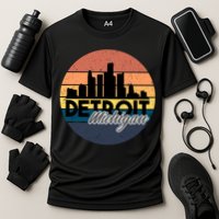 Detroit Michigan Retro Skyline Performance Shirt