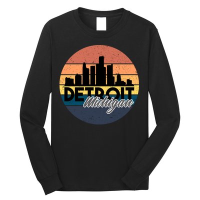 Detroit Michigan Retro Skyline Long Sleeve Shirt