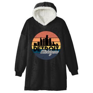 Detroit Michigan Retro Skyline Hooded Wearable Blanket