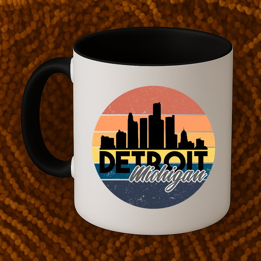 Detroit Michigan Retro Skyline Mug