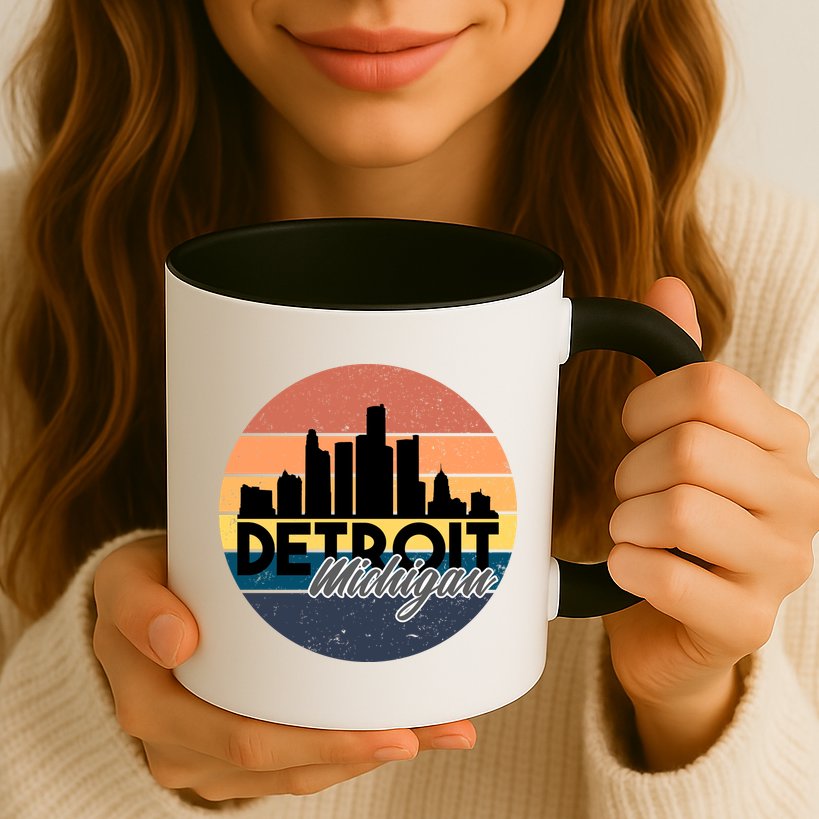 Detroit Michigan Retro Skyline Mug