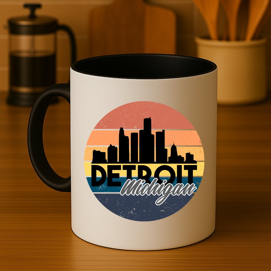 Detroit Michigan Retro Skyline Mug