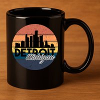 Detroit Michigan Retro Skyline 11oz C Handle Ceramic Mug