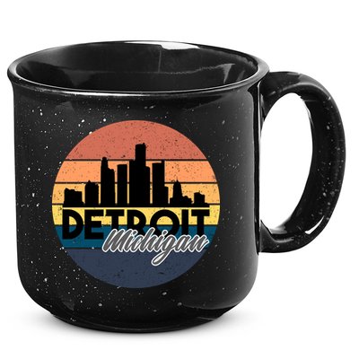 Detroit Michigan Retro Skyline 15oz Campfire Ceramic Mug