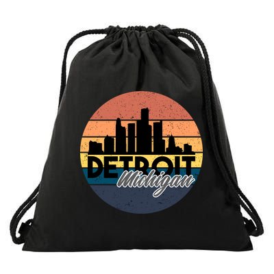Detroit Michigan Retro Skyline Drawstring Bag