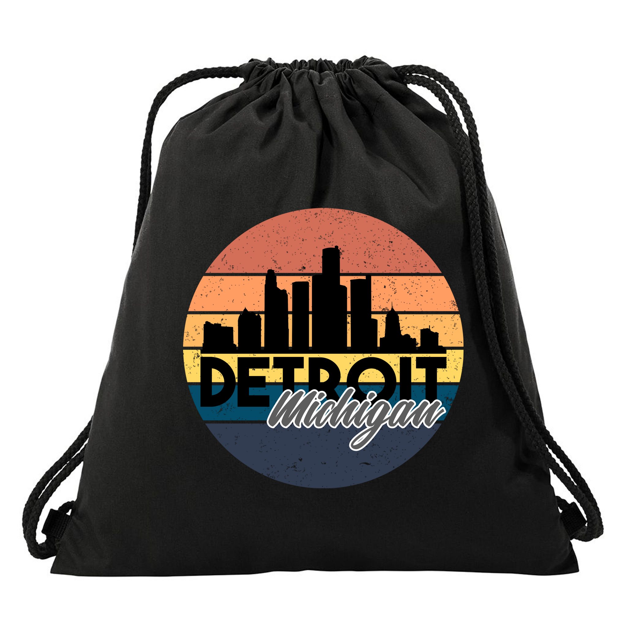 Detroit Michigan Retro Skyline Drawstring Bag