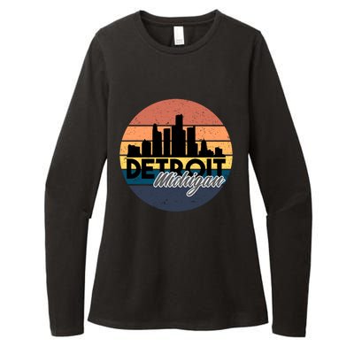 Detroit Michigan Retro Skyline Womens CVC Long Sleeve Shirt