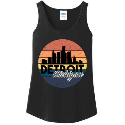 Detroit Michigan Retro Skyline Ladies Essential Tank