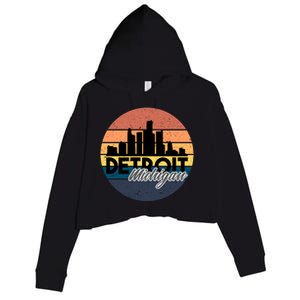 Detroit Michigan Retro Skyline Crop Fleece Hoodie