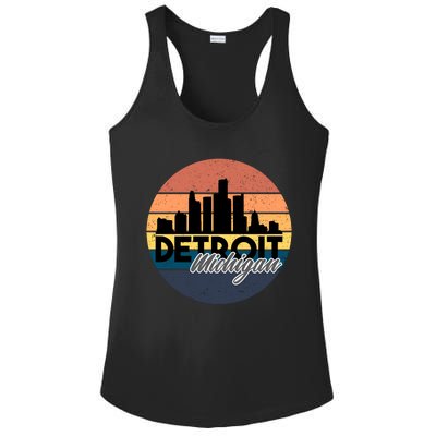 Detroit Michigan Retro Skyline Ladies PosiCharge Competitor Racerback Tank