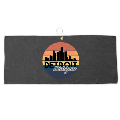 Detroit Michigan Retro Skyline Large Microfiber Waffle Golf Towel