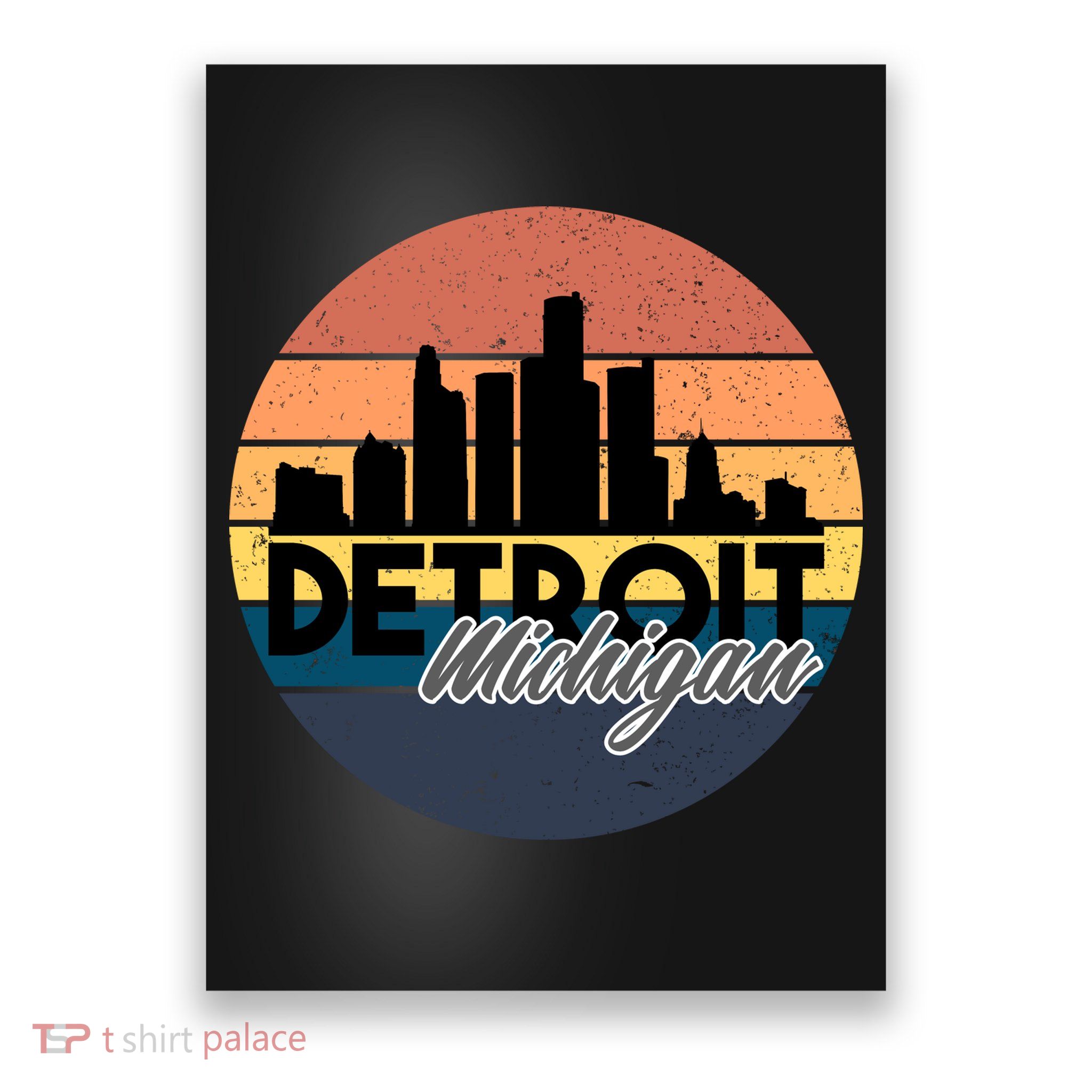 Detroit Michigan Retro Skyline Poster