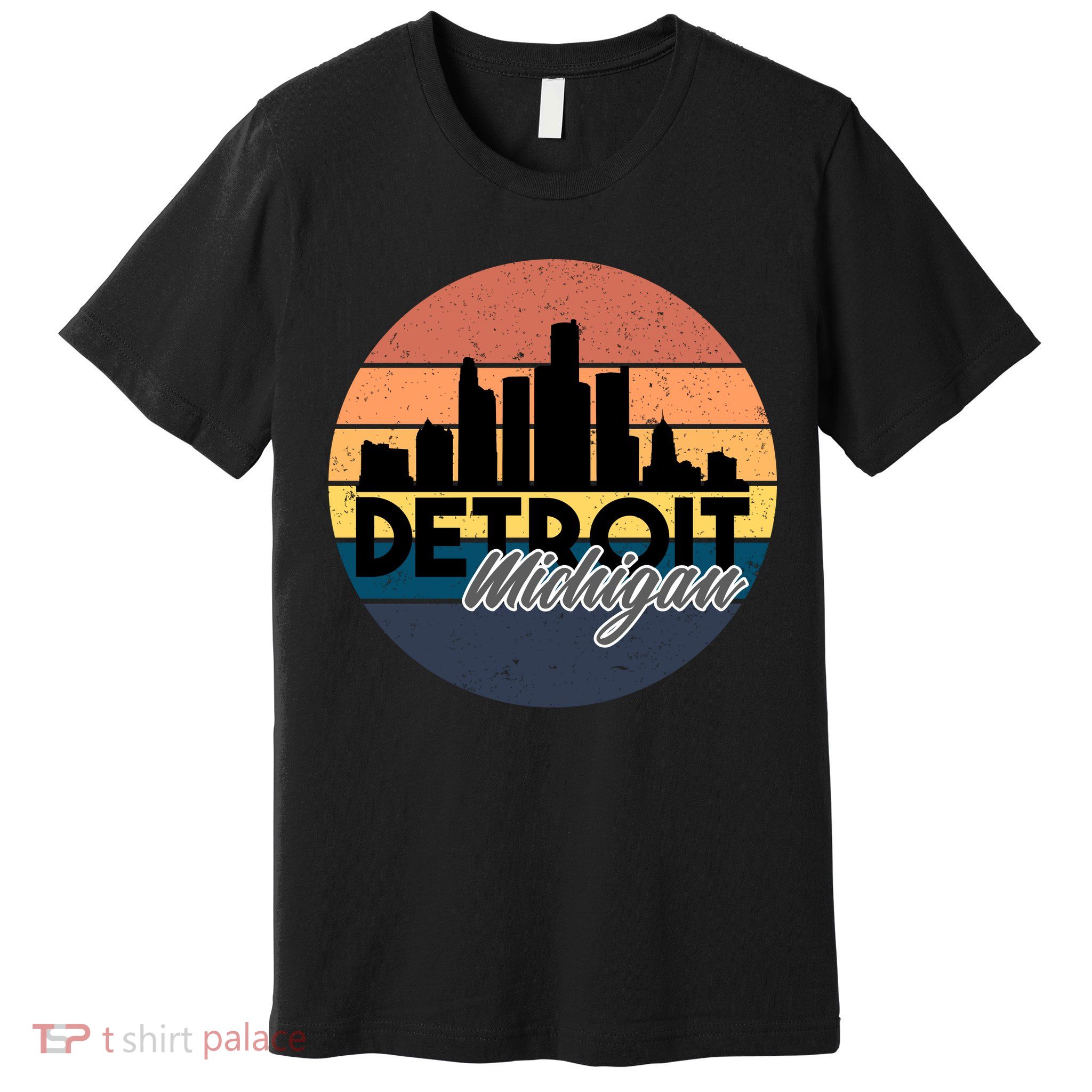 Detroit Michigan Retro Skyline Premium T-Shirt