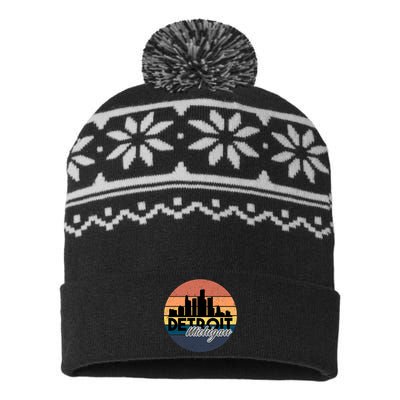 Detroit Michigan Retro Skyline USA-Made Snowflake Beanie