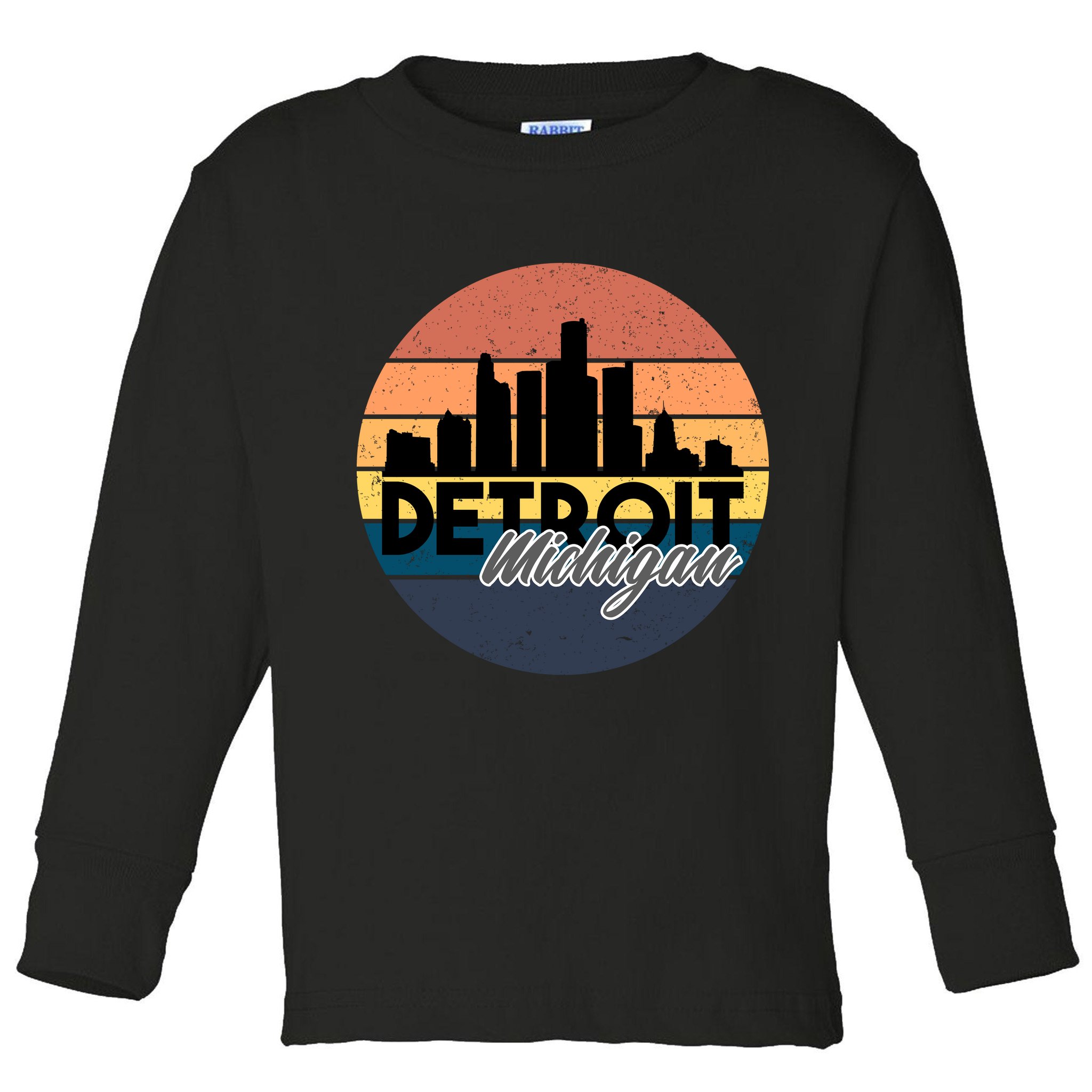 Detroit Michigan Retro Skyline Toddler Long Sleeve Shirt